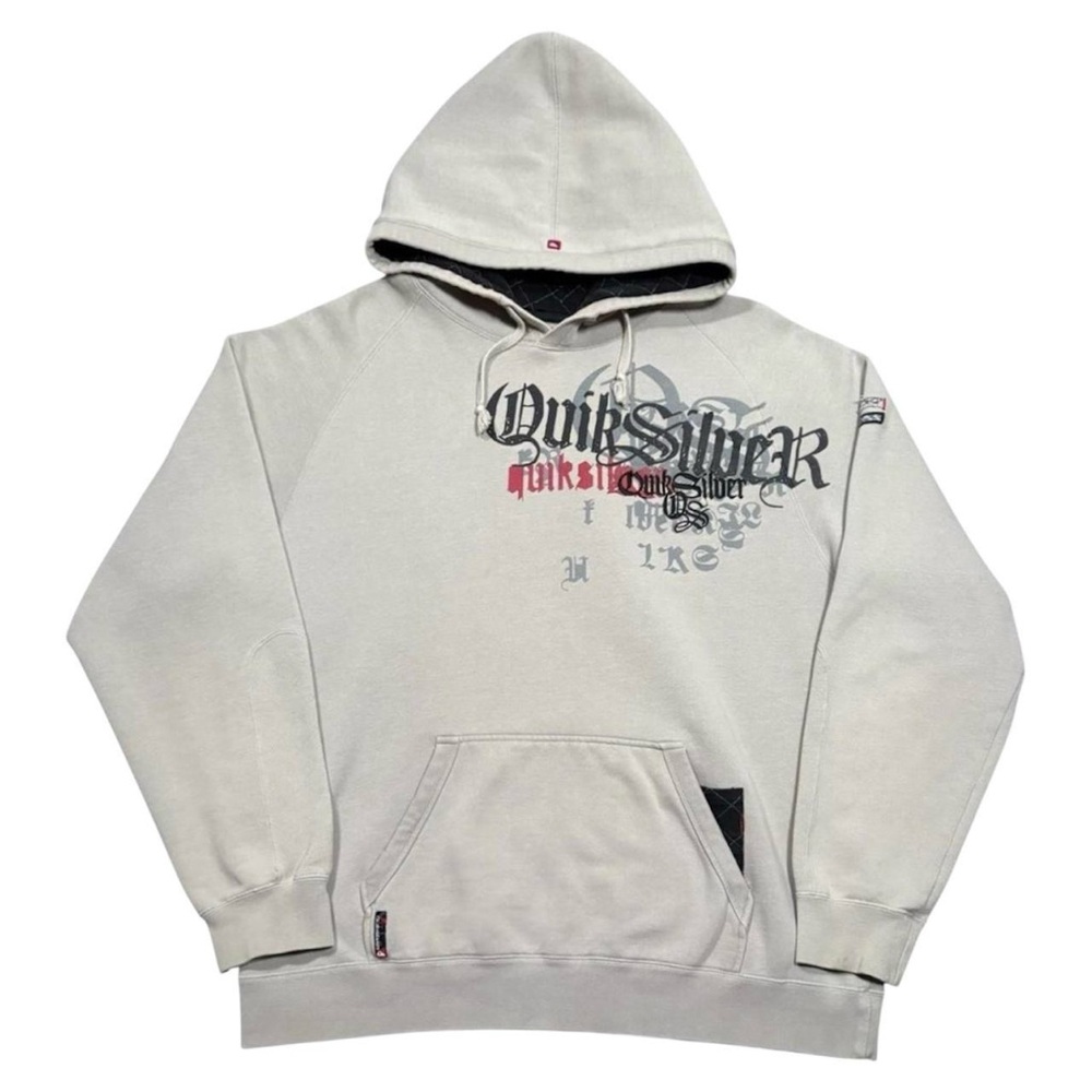 Vintage Y2K Quiksilver Surfwear Skate Hoodie Sweatshirt Tan Beige